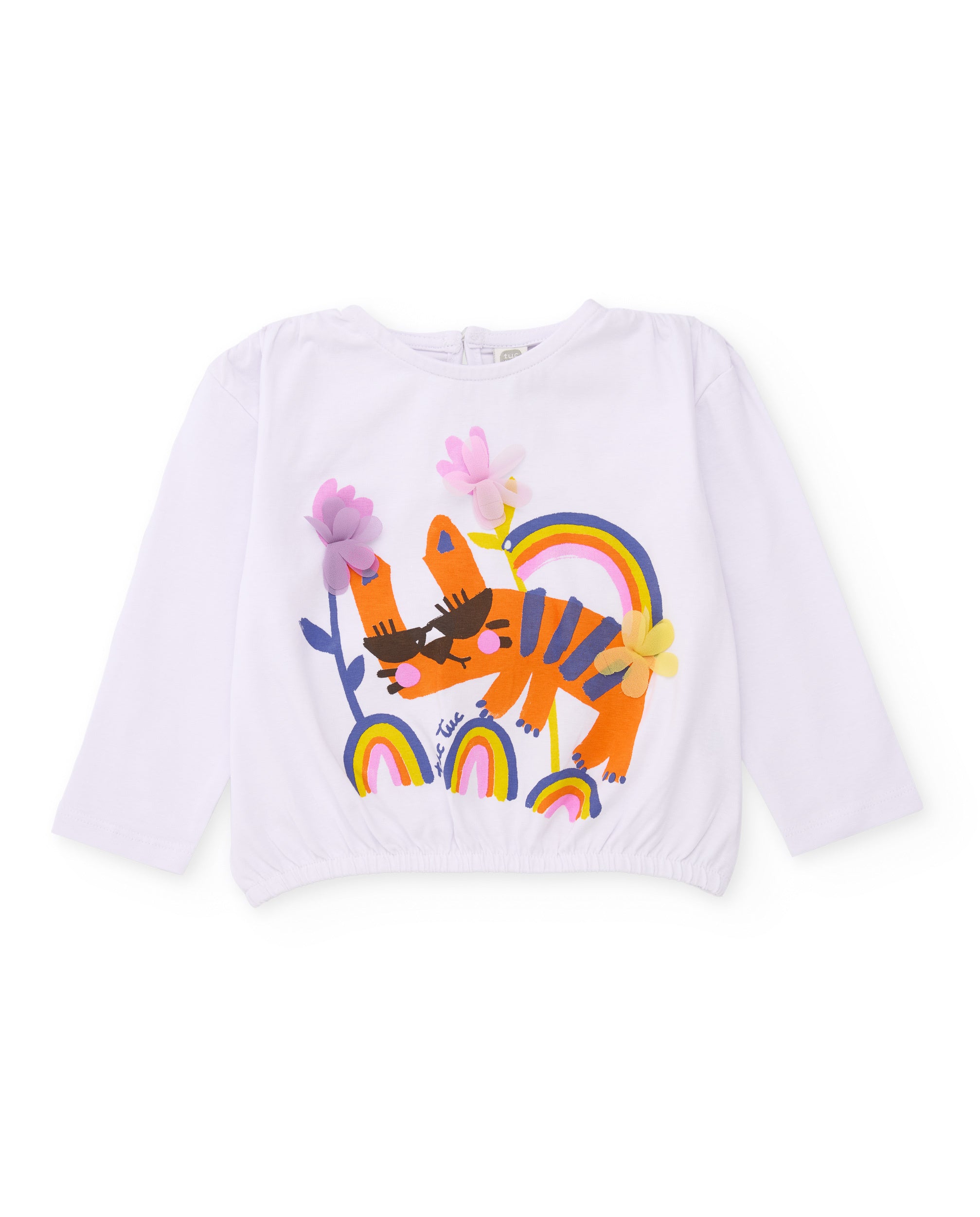 TucTuc Magliette T-shirt bambina bianco fiori rilievo