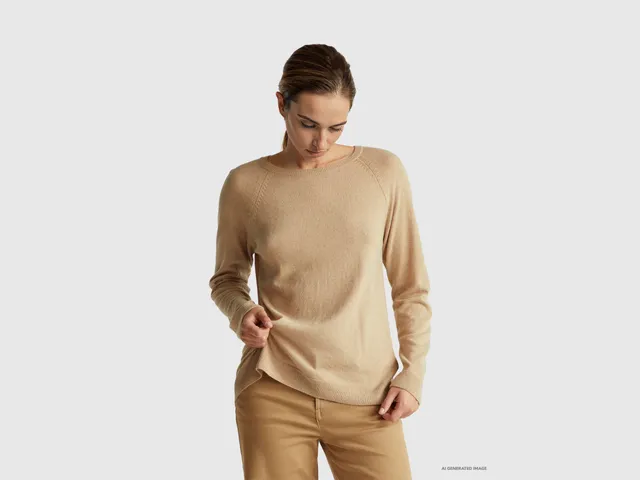 United Colors of Benetton Beige Girocollo Maglione Cashmere M
