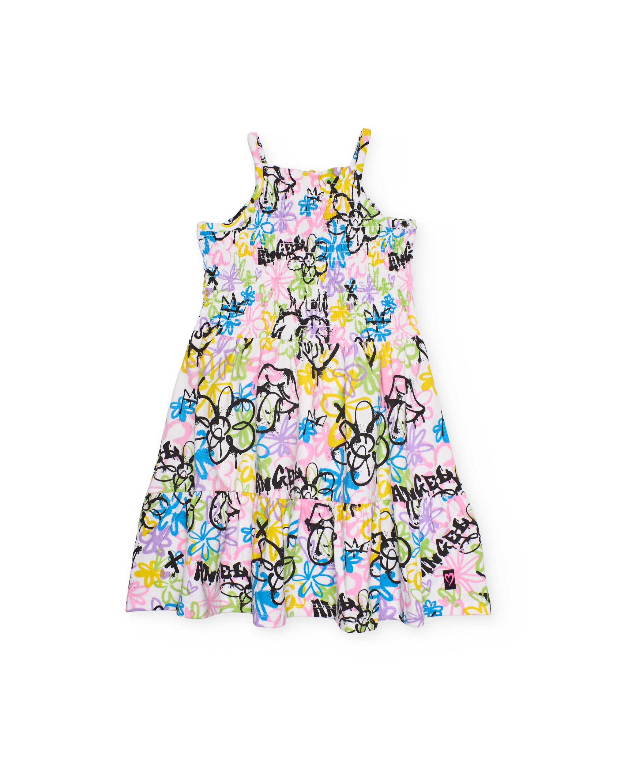 TucTuc Vestiti abito bambina bianco graffiti fiori cotone