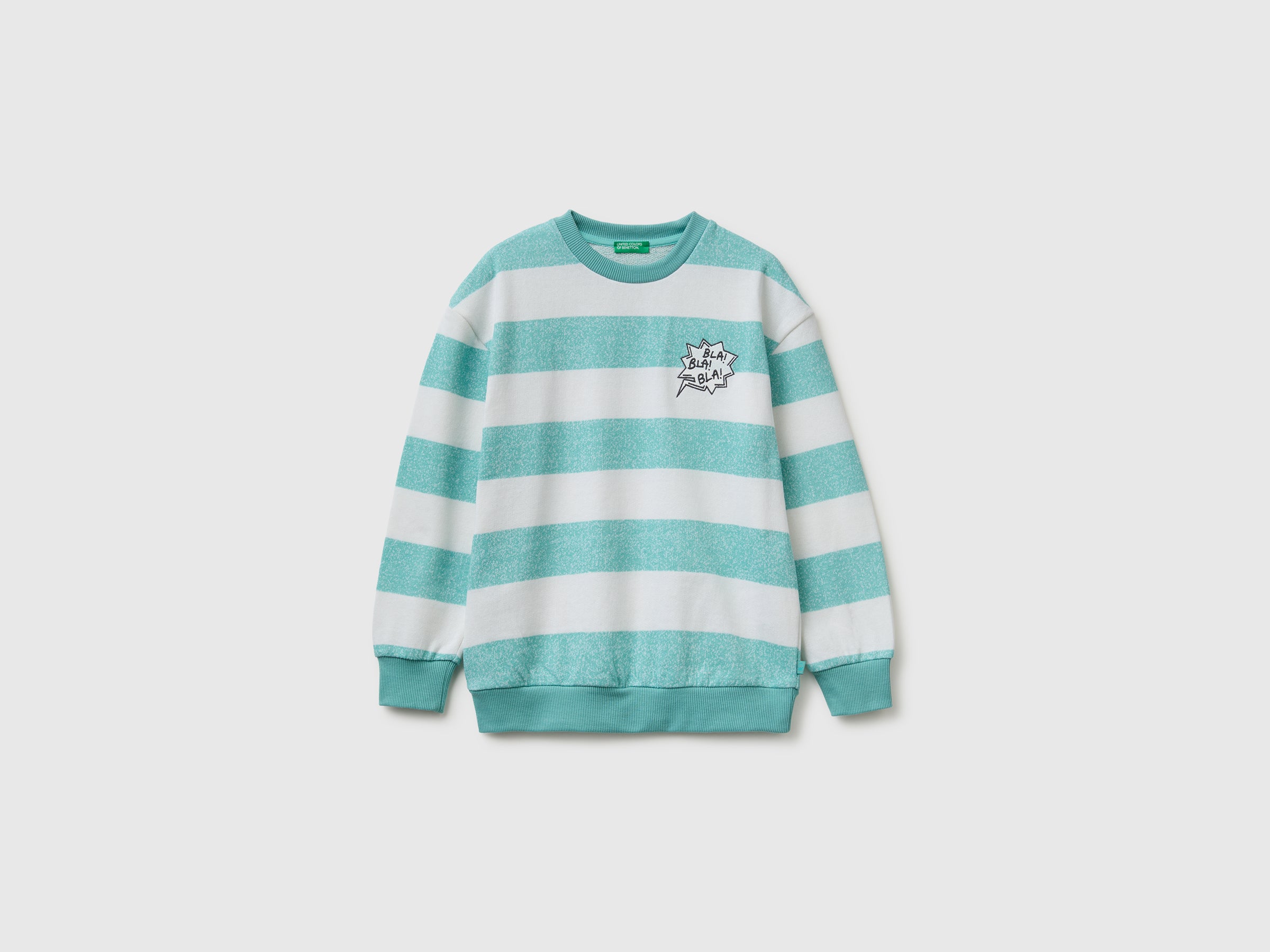 Benetton Felpa oversize righe cotone ricamo petto L