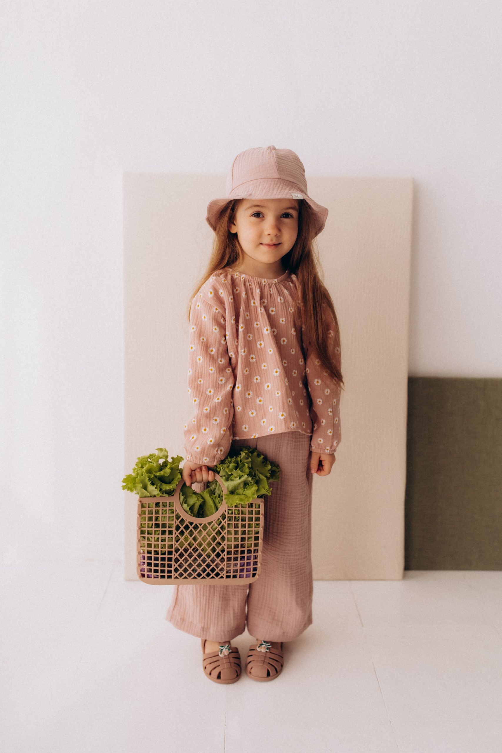 Woolly Organic Kids Hats Sun Hat cappello sole Rose Clay mussola cotone