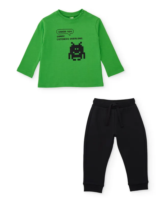 TucTuc Completi completo bambino verde maglia messaggio cotone