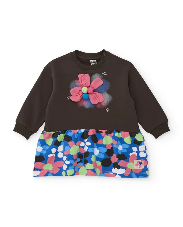 TucTuc Vestiti vestito bambina marrone felpa fiori