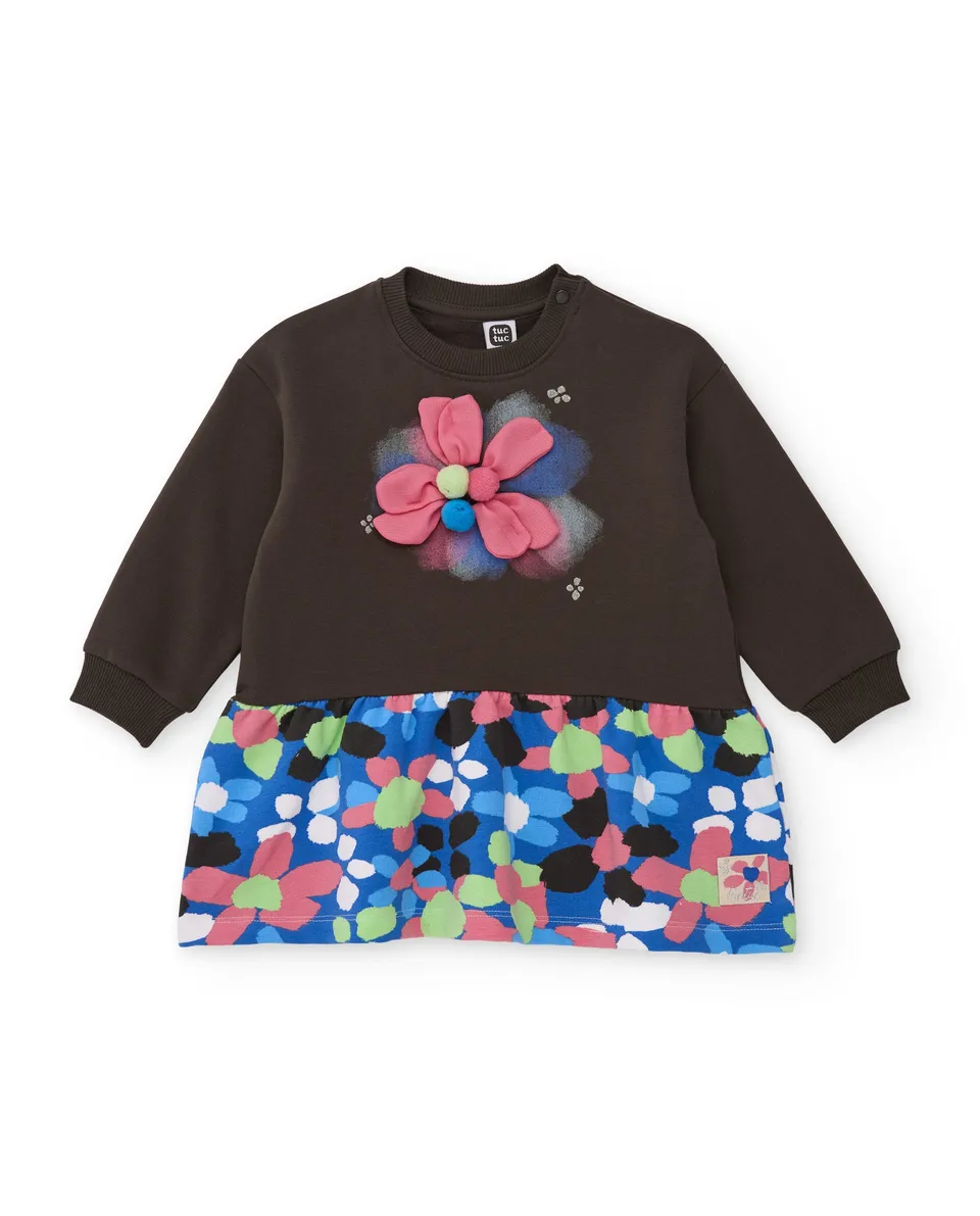 TucTuc Vestiti vestito bambina marrone felpa fiori