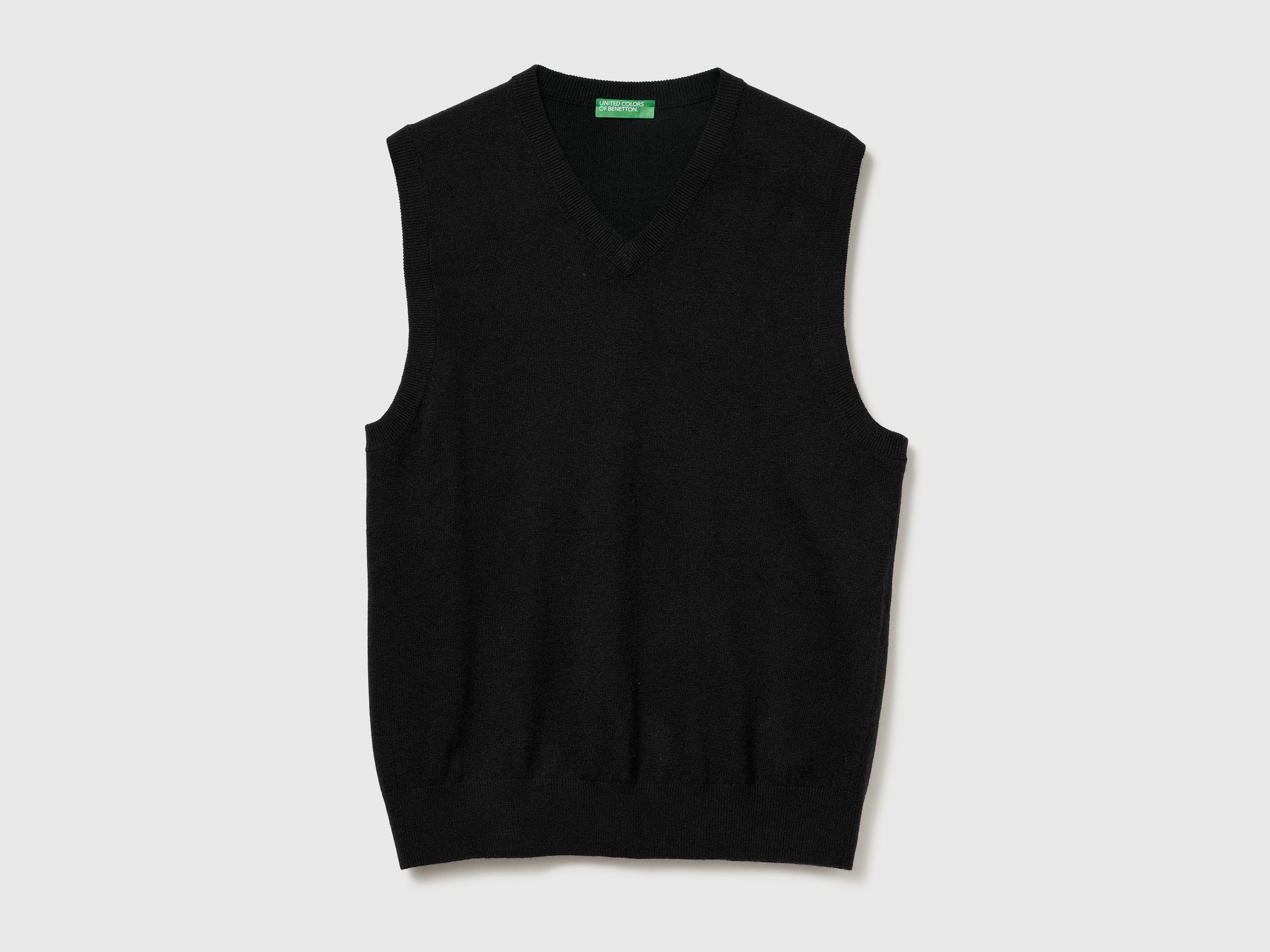 United Colors of Benetton gilet lana merino nero scollo V