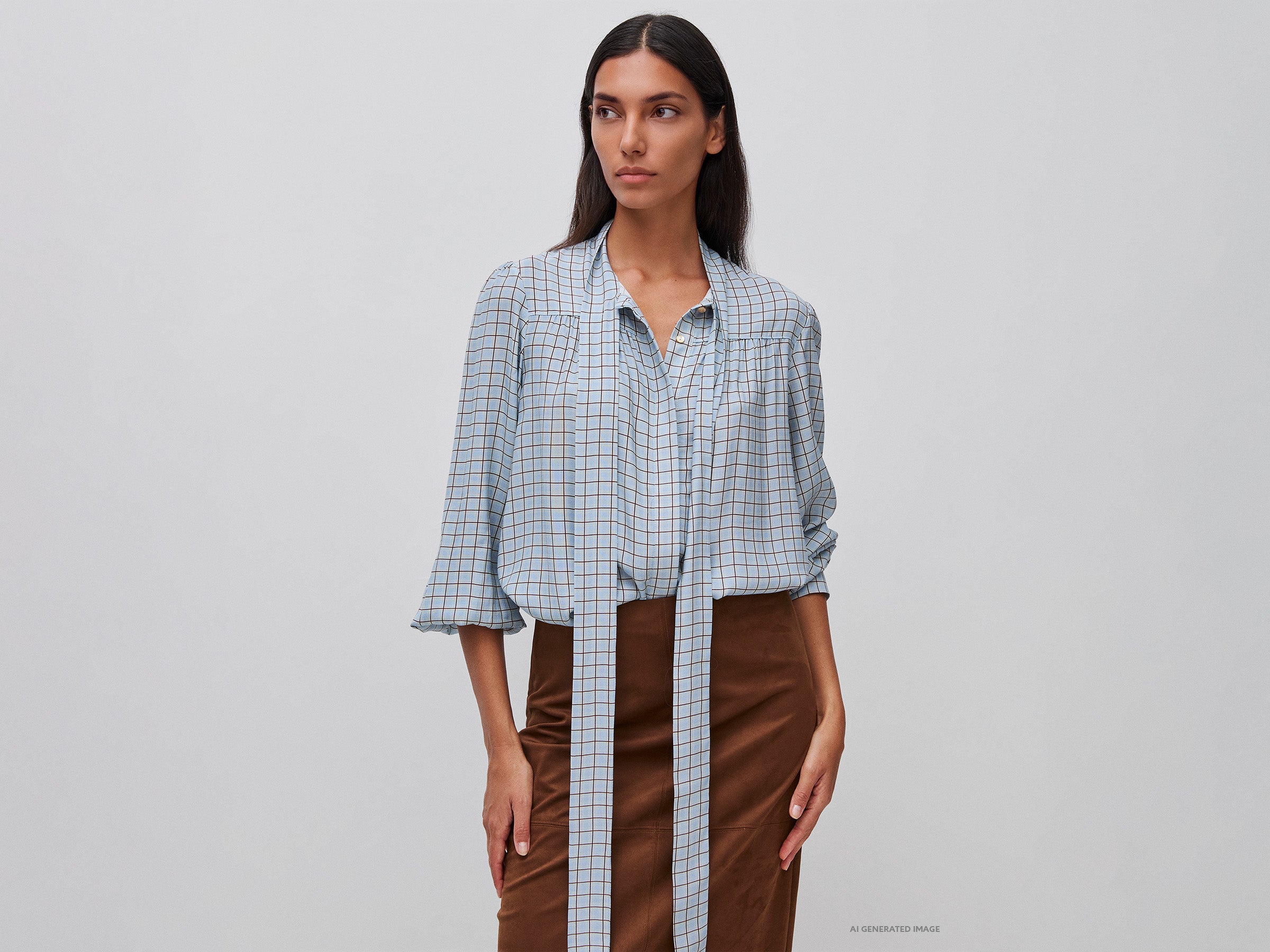 United Colors of Benetton camicia vichy viscosa con fiocco