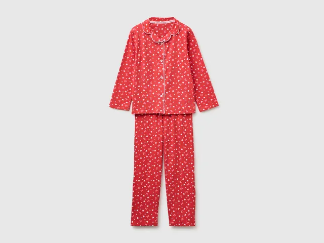 United Colors of Benetton pigiama cotone 7-8 anni rosso cuori aperto