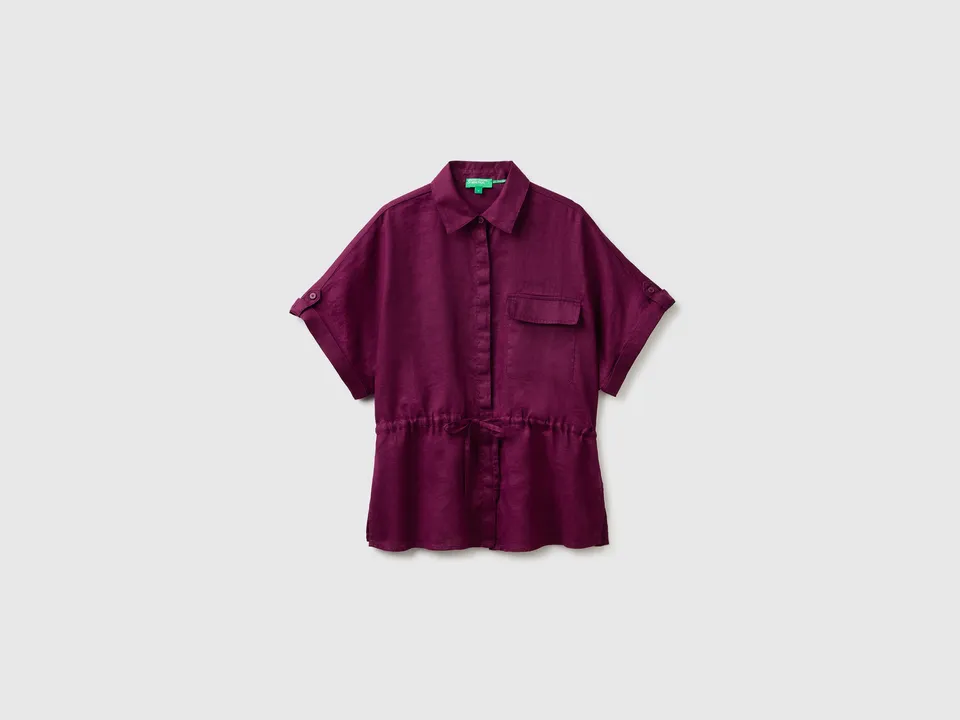 United Colors of Benetton Shirts camicia lino sahariana maniche corte