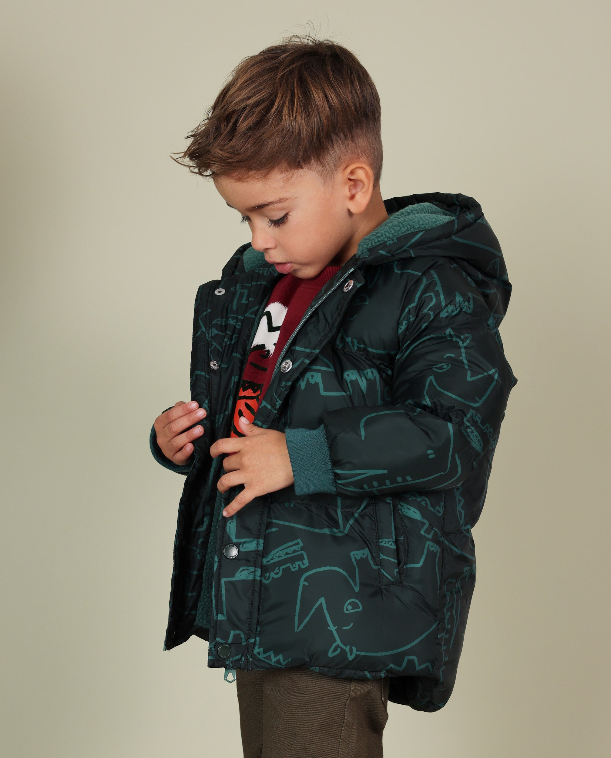 TucTuc Cappotti Cappotto bambino verde stampa rinoceronti