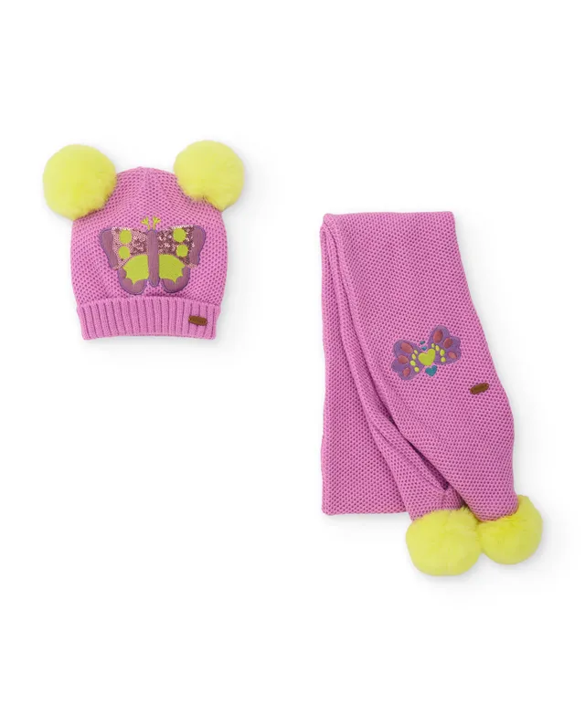 TucTuc Accessori set berretto sciarpa bimba rosa farfalle