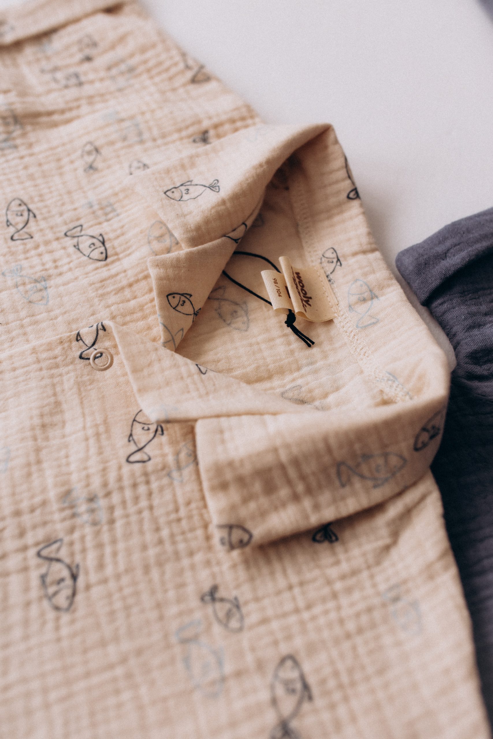 Woolly Organic Shirt GOTS camicia bambino mussola Little Fish