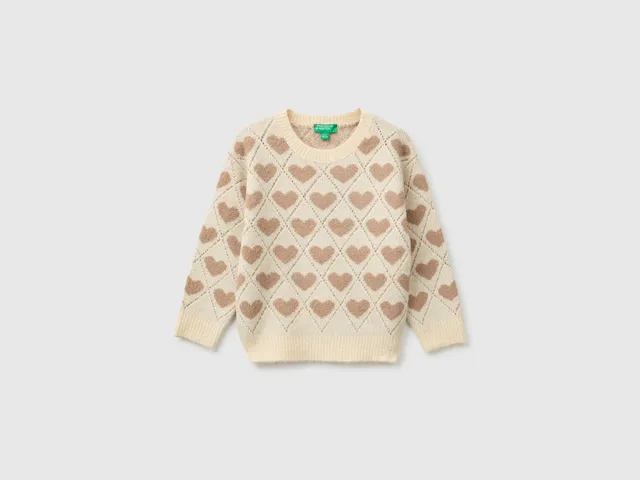 United Colors of Benetton Sweater heart inlay maglione bimba cuori