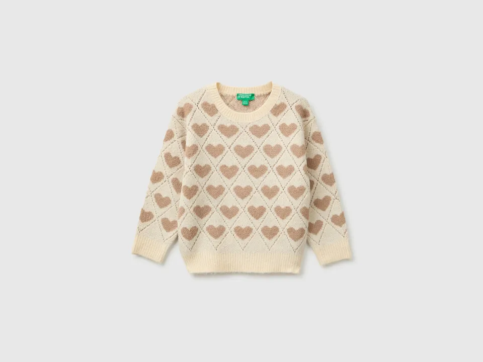 United Colors of Benetton Sweater heart inlay maglione bimba cuori