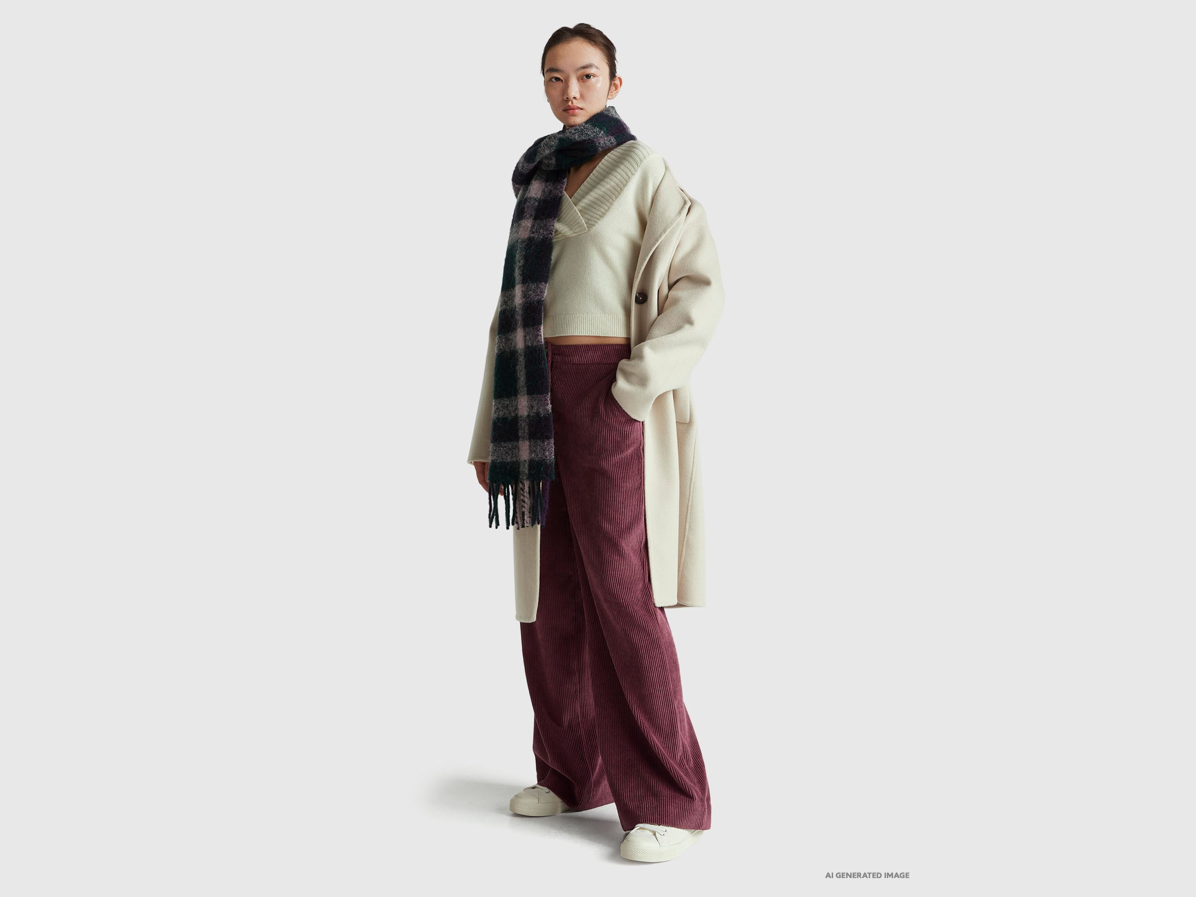 Benetton Maglione Scollo a V Misto Lana Taglia S