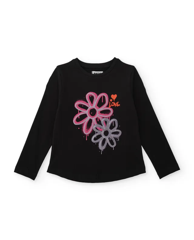 TucTuc Magliette Maglietta bambina maniche lunghe nera fiori