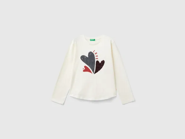 United Colors of Benetton T-Shirt Cotone Organico Paillettes Taglia L