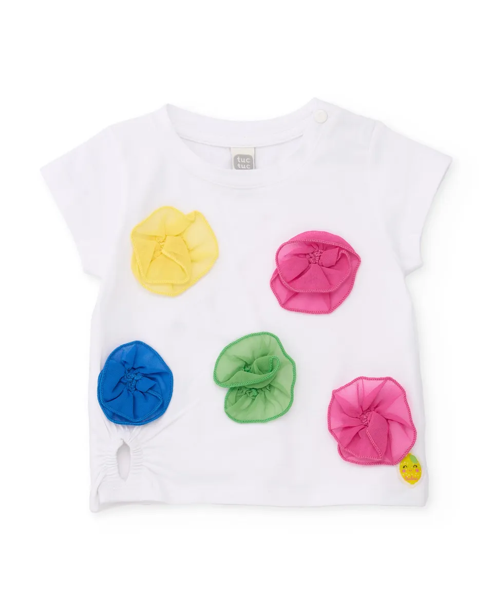 TucTuc Magliette T-Shirt Bimba Bianco 3 Anni Fiori Cotone
