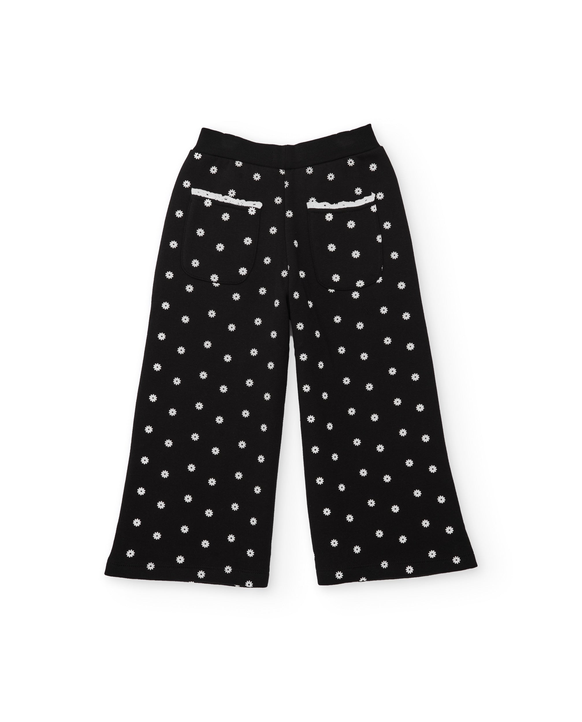 TucTuc Pantaloni felpa bambina gamba larga floreale nero