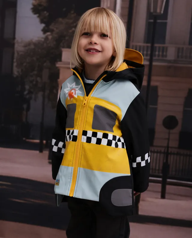 TucTuc Cappotti impermeabile bimbo nero motivo taxi cappuccio