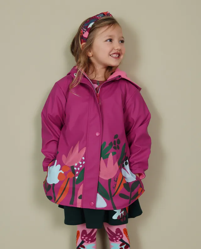 TucTuc Cappotti Impermeabile Viola Bambina Fiori Cappuccio