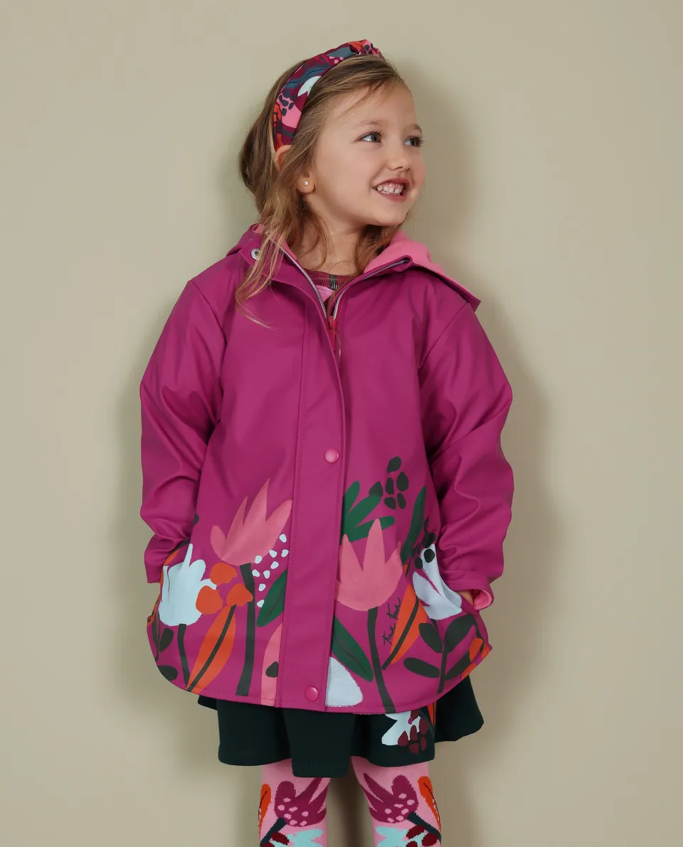 TucTuc Cappotti Impermeabile Viola Bambina Fiori Cappuccio