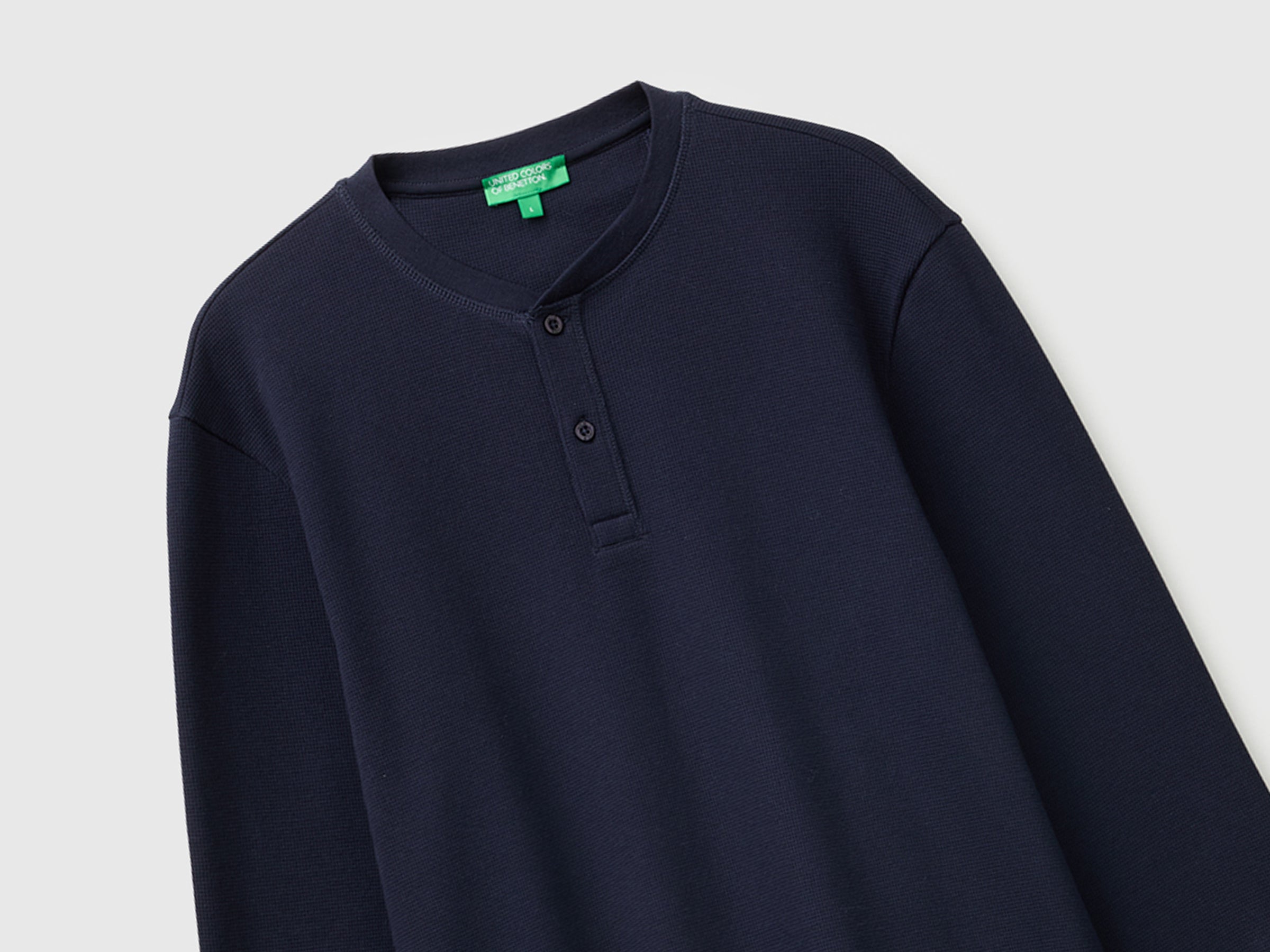 Benetton T-Shirt Henley Waffle Cotone Manica Lunga