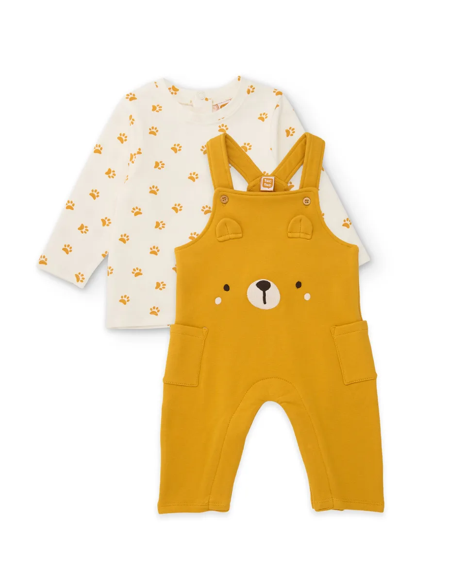 TucTuc Completi neonato senape maglietta + salopette orsetto