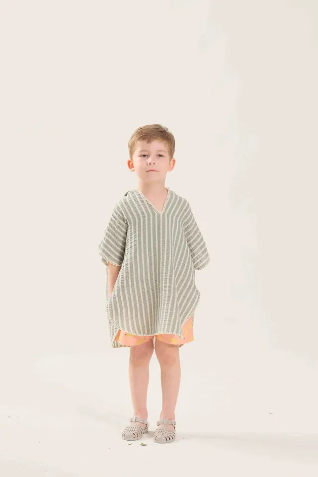 Miela Kids poncho mussola verde righe mare cotone 1-2 anni