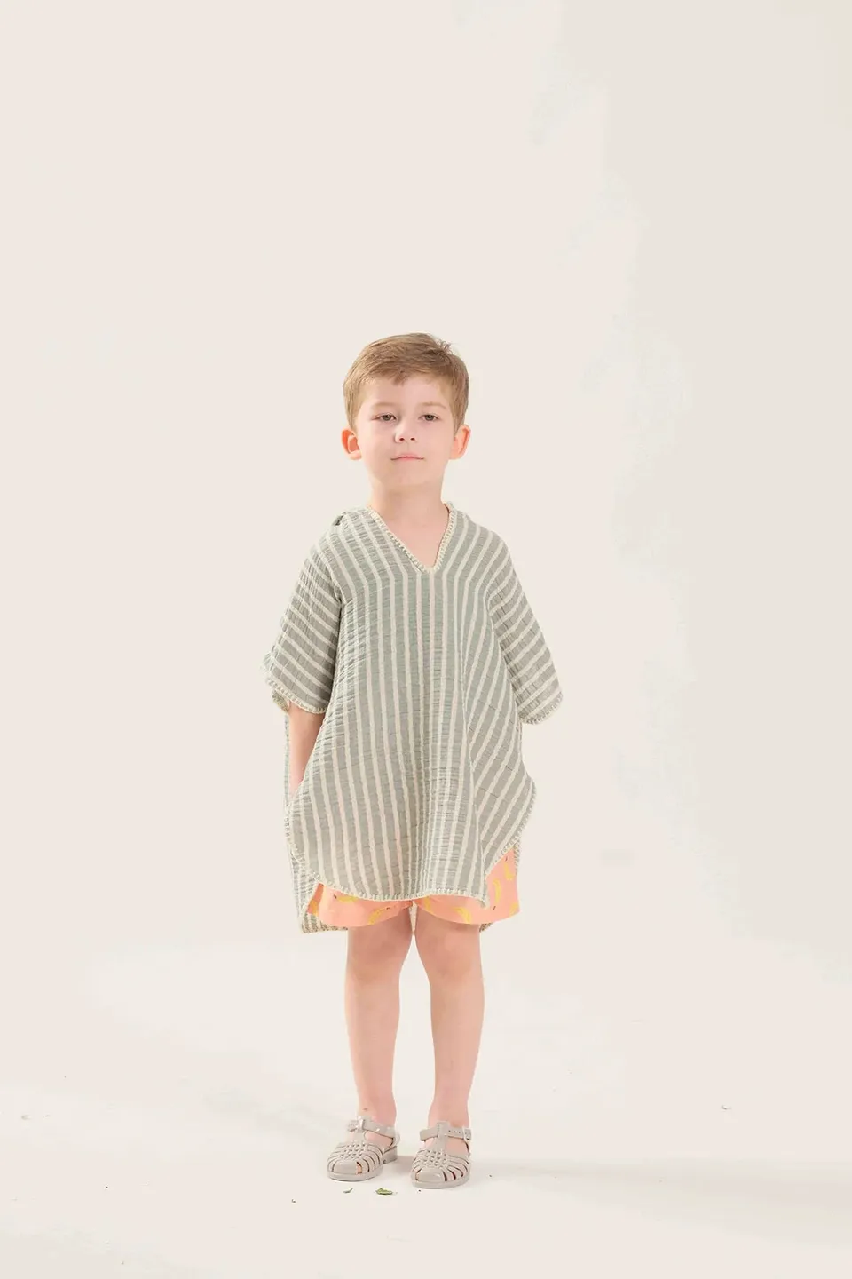 Miela Kids poncho mussola verde righe mare cotone 1-2 anni