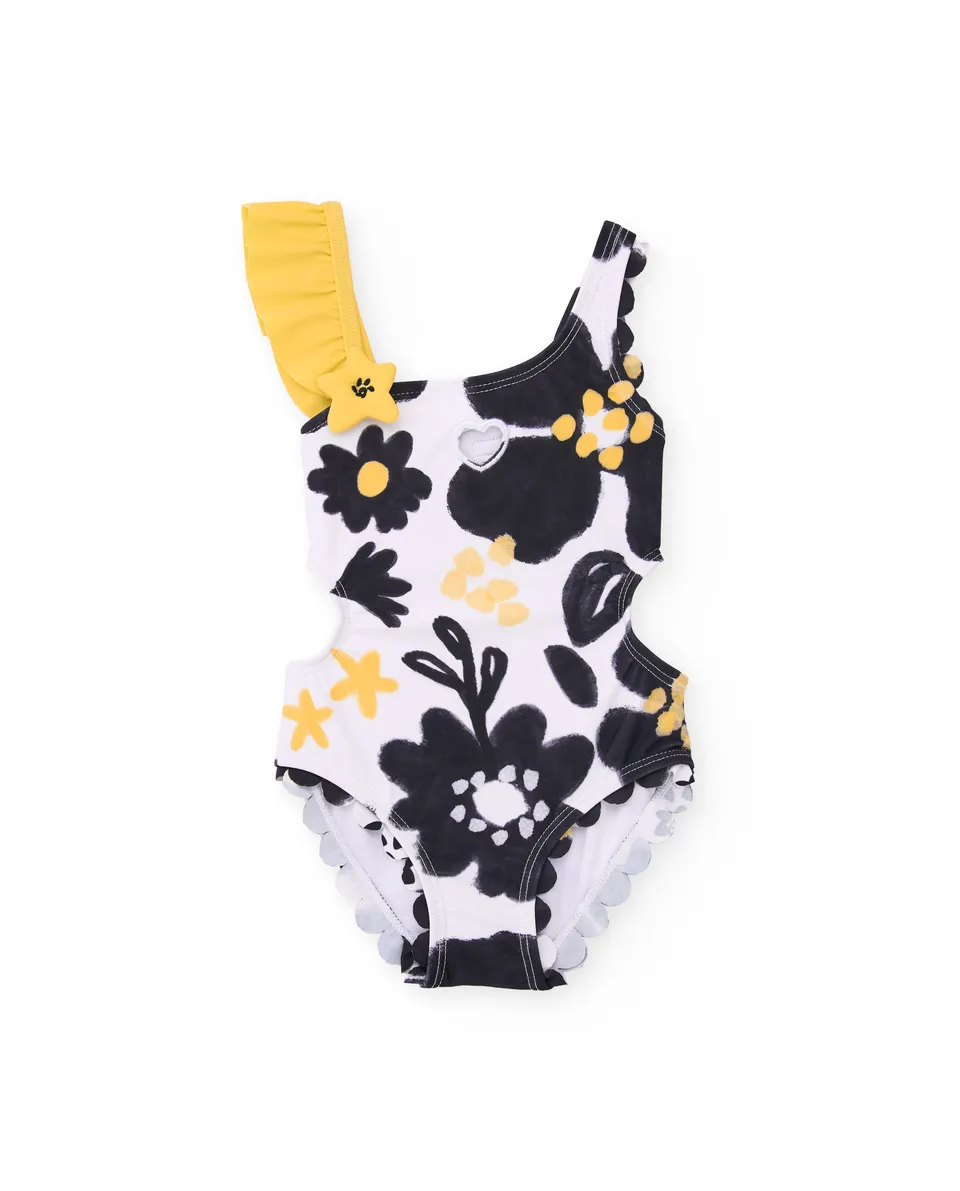 TucTuc Costumi Da Bagno costume bambina nero floreale asimmetrico