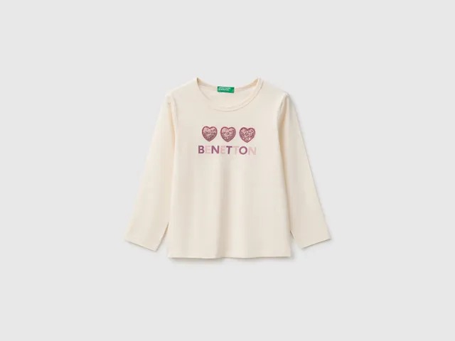United Colors of Benetton T-Shirt Cotone Bio Stampa Paillettes 104