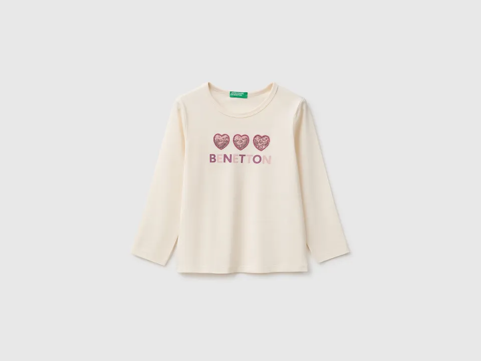 United Colors of Benetton T-Shirt Cotone Bio Stampa Paillettes 104