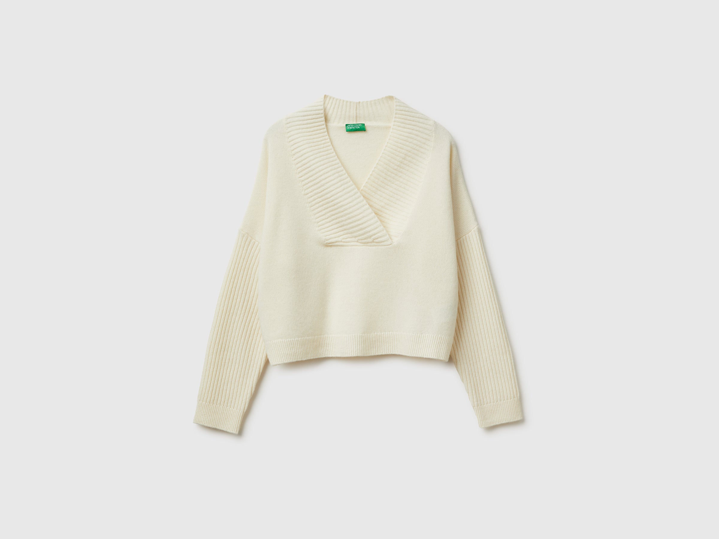 Benetton Maglione Scollo a V Misto Lana Taglia S