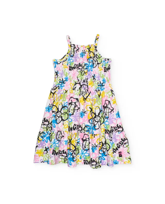 TucTuc Vestiti abito bambina bianco graffiti fiori cotone