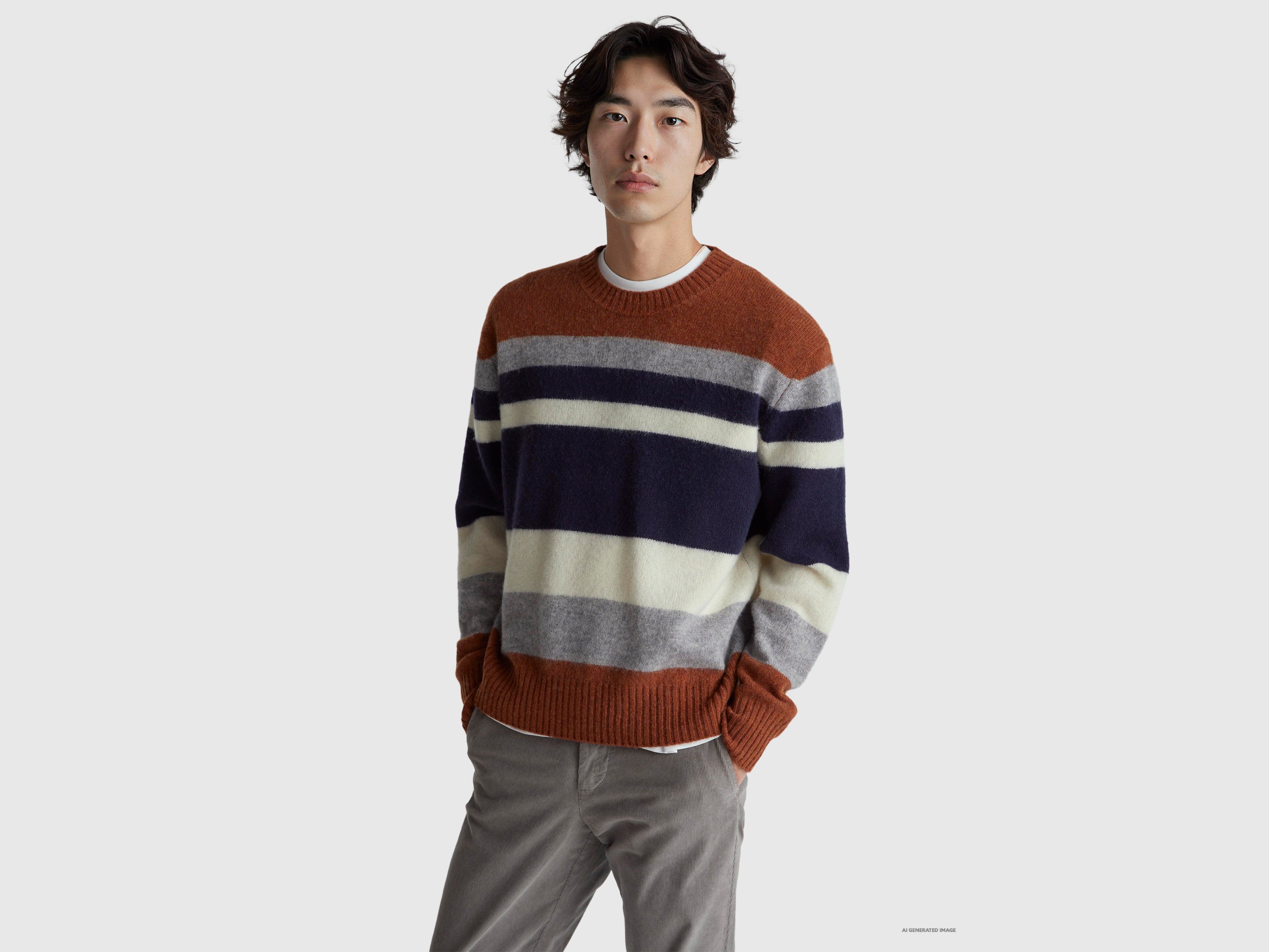United Colors of Benetton Maglione righe lana Shetland maniche lunghe