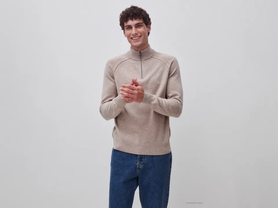 United Colors of Benetton maglione lana merino mezza zip