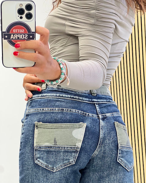 Sottosopra JEYW1908 jeans palazzo donna mimetico M