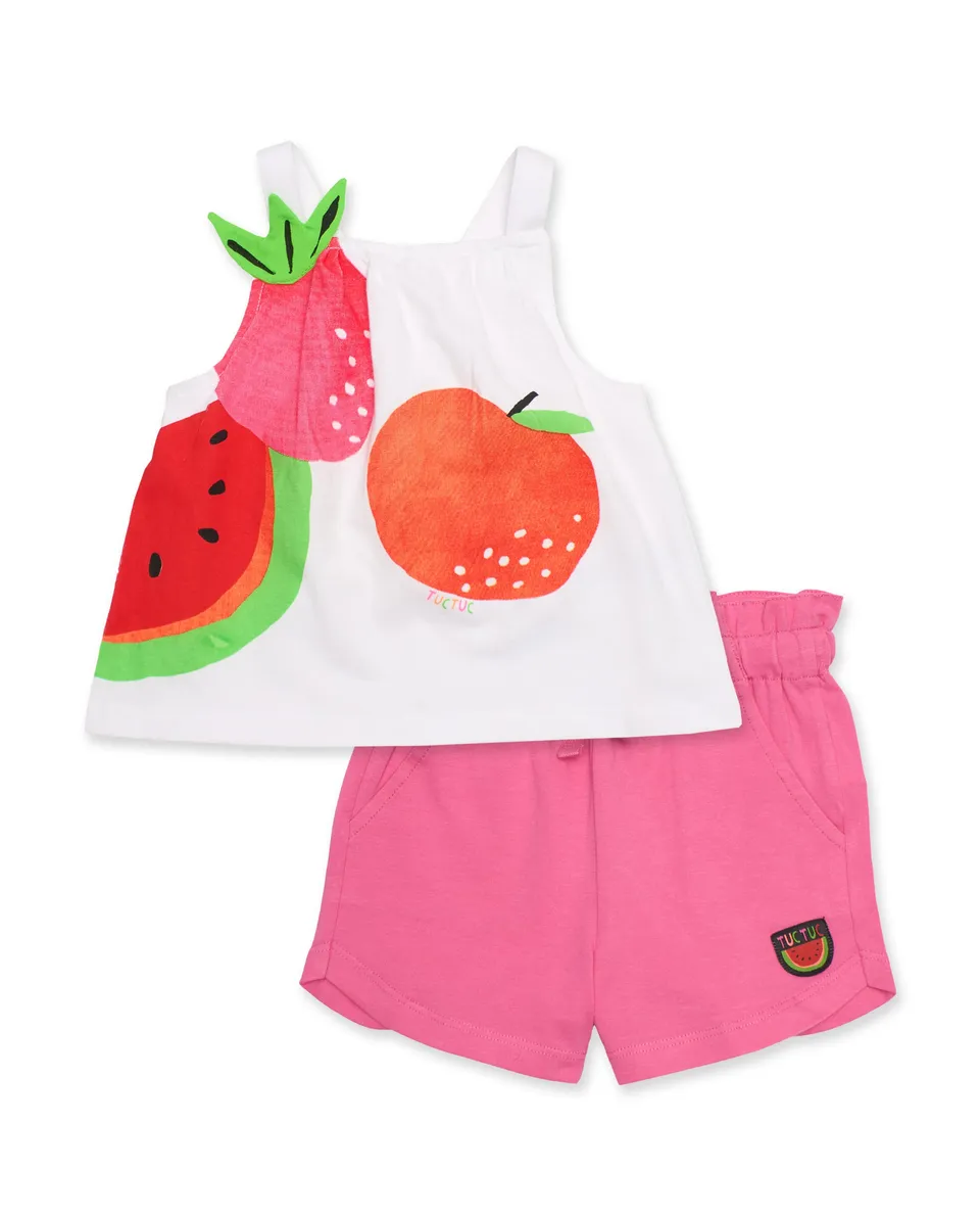 TucTuc Completi Fragola completo bambina bianco rosa