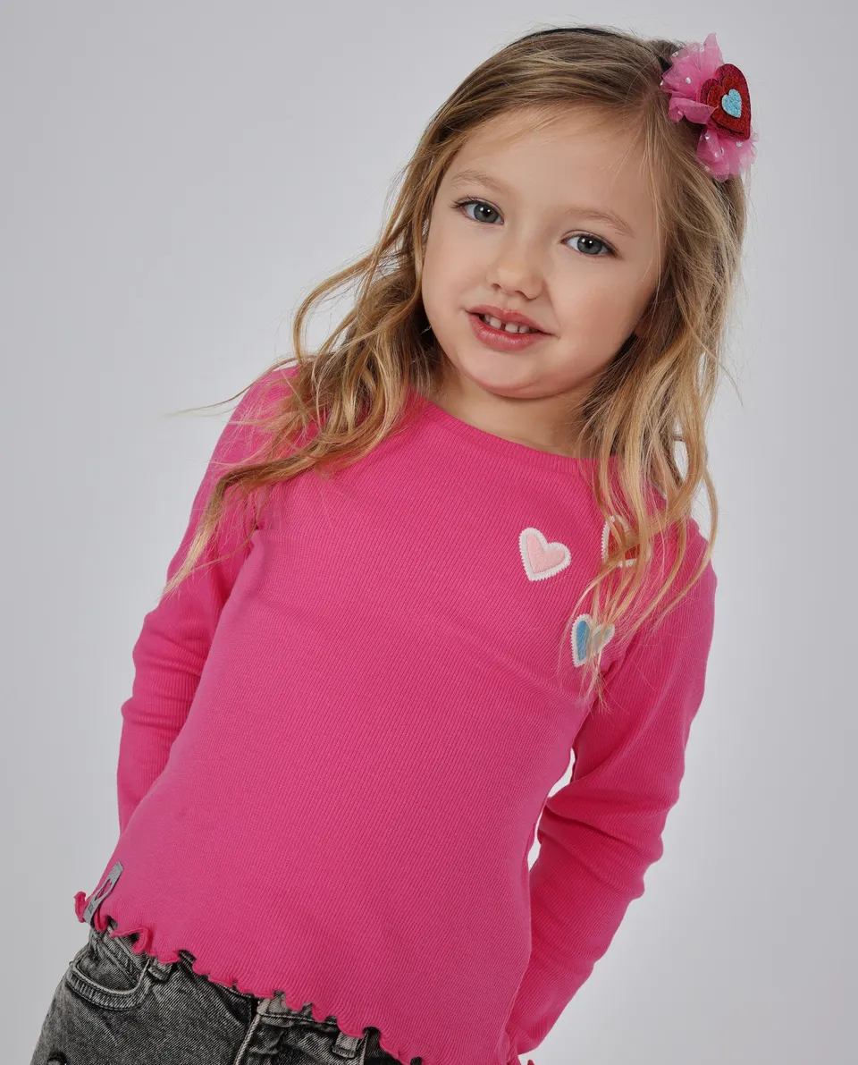 TucTuc Magliette t-shirt bambina maniche lunghe rosa cuori