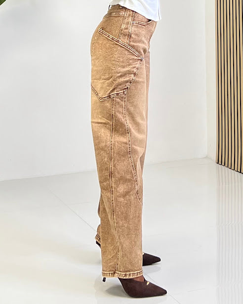 Sottosopra jejf540 jeans donna barrel fango S tasche sfumato