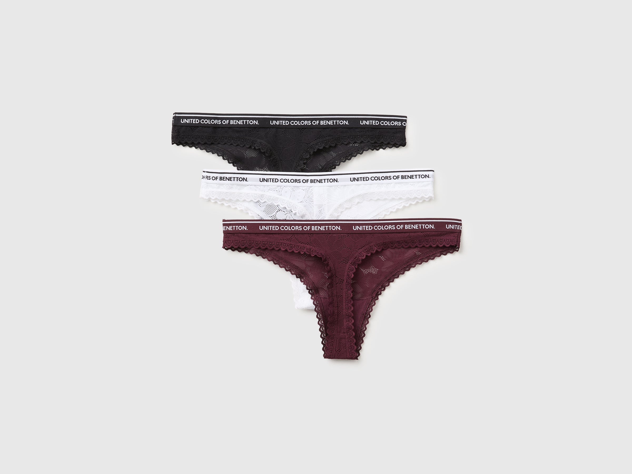 United Colors of Benetton Perizoma pizzo 3 pezzi nero bordeaux bianco