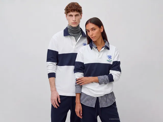 United Colors of Benetton Rugby Polo Manica Lunga Cotone Bianco Blu