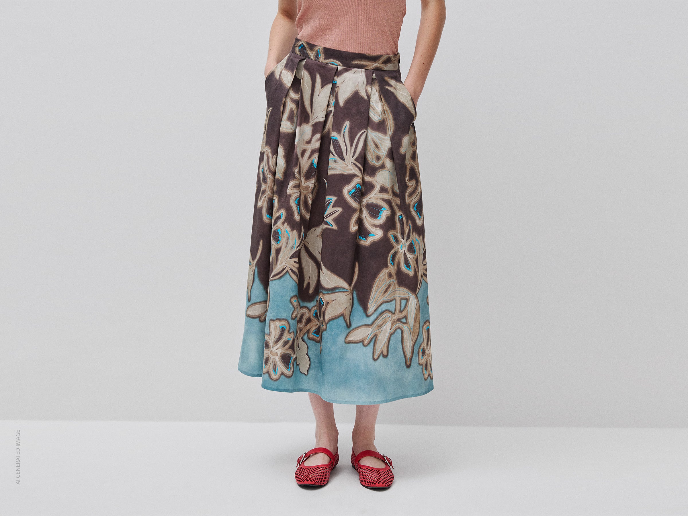 Benetton Gonna Lunga Fiori Cotone Svasata Taglia M