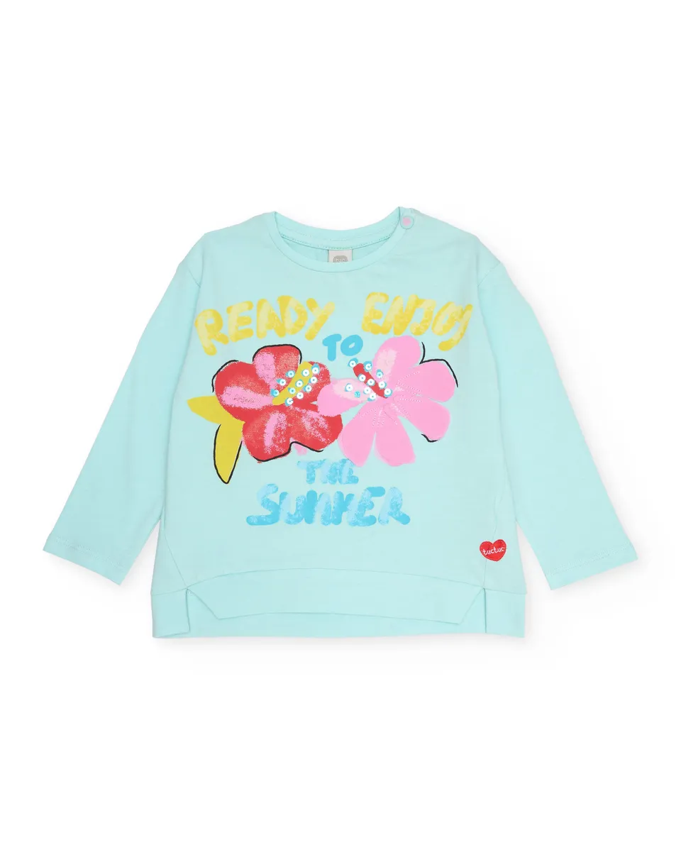 TucTuc Magliette t-shirt turchese bambina fiori