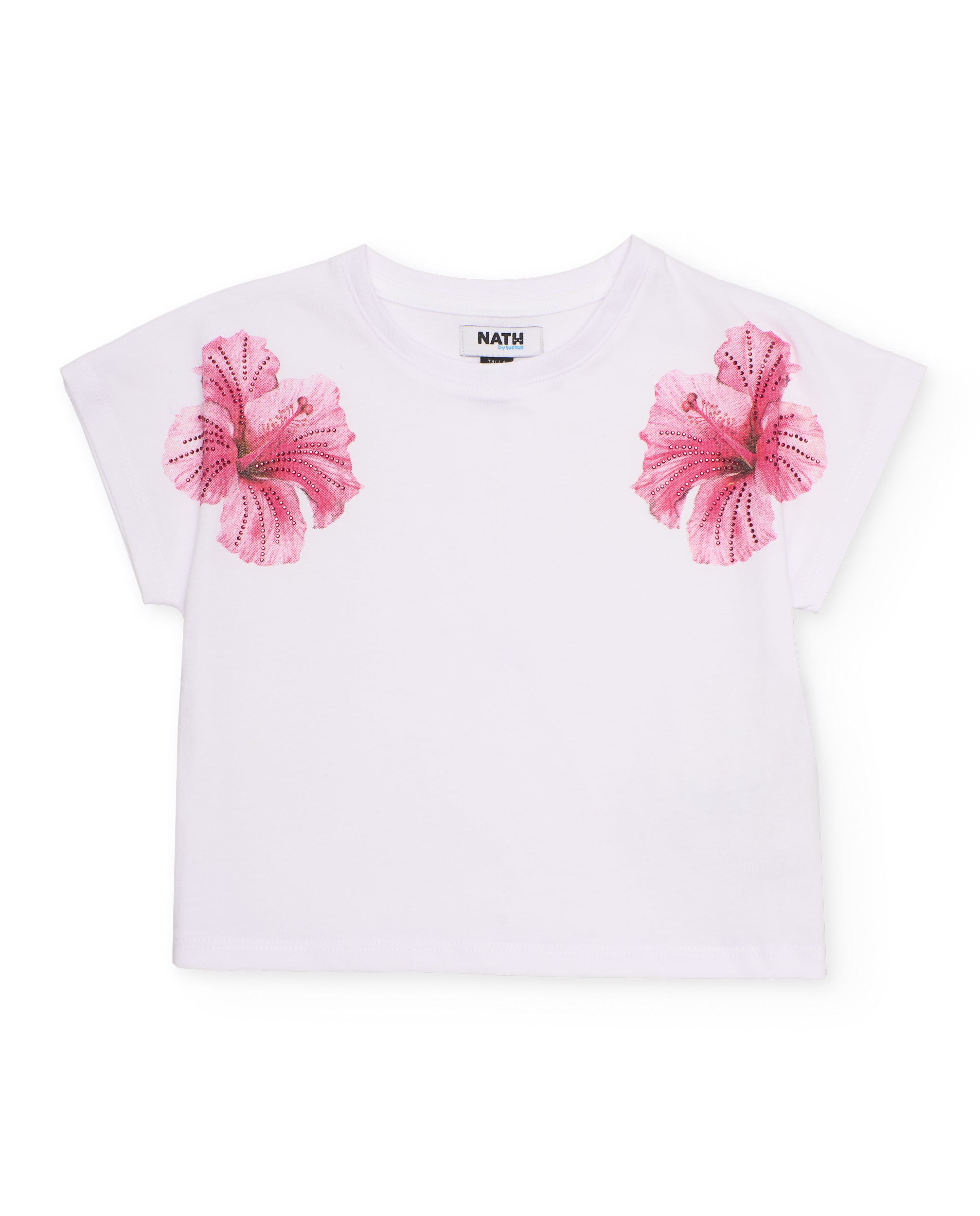 TucTuc Magliette T-Shirt Bambina Bianca Fiori Rosa Cotone