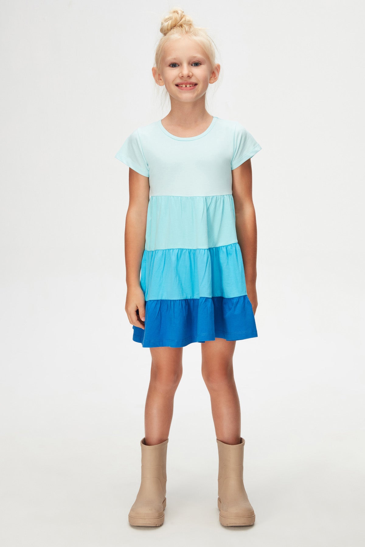 Lovetti Abito Bimba Tricolore Azzurro Cotone 1 Anno 86cm