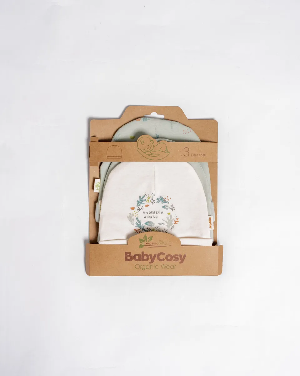 BabyCosy Set 3 Cappellini Neonato Nodo Cotone Bio 0-3 Mesi
