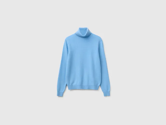 United Colors of Benetton maglione lana merino dolcevita azzurro