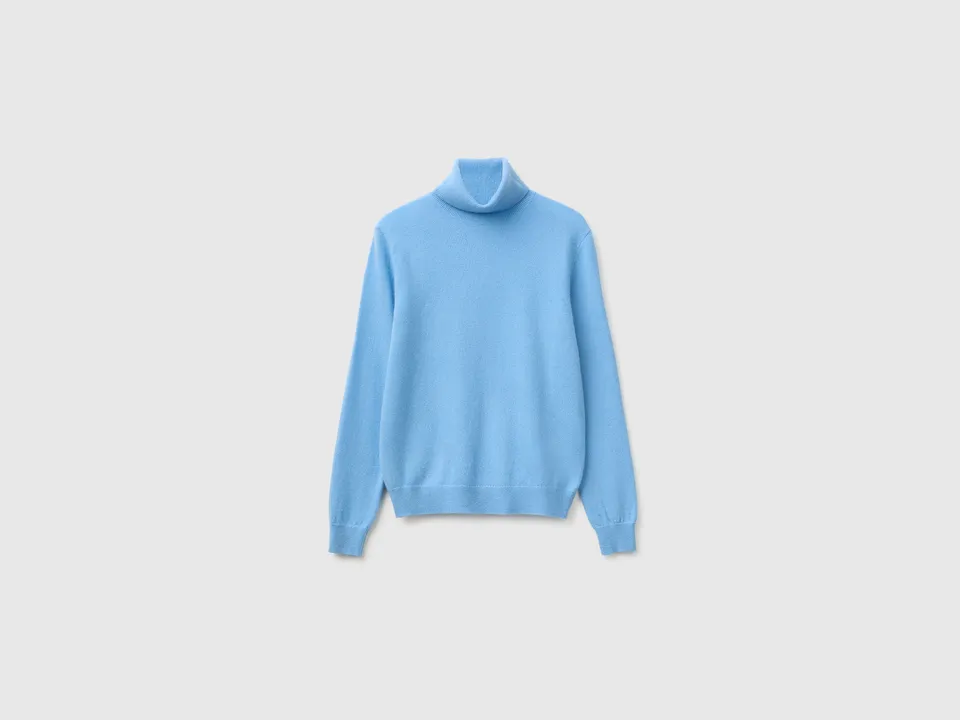 United Colors of Benetton maglione lana merino dolcevita azzurro