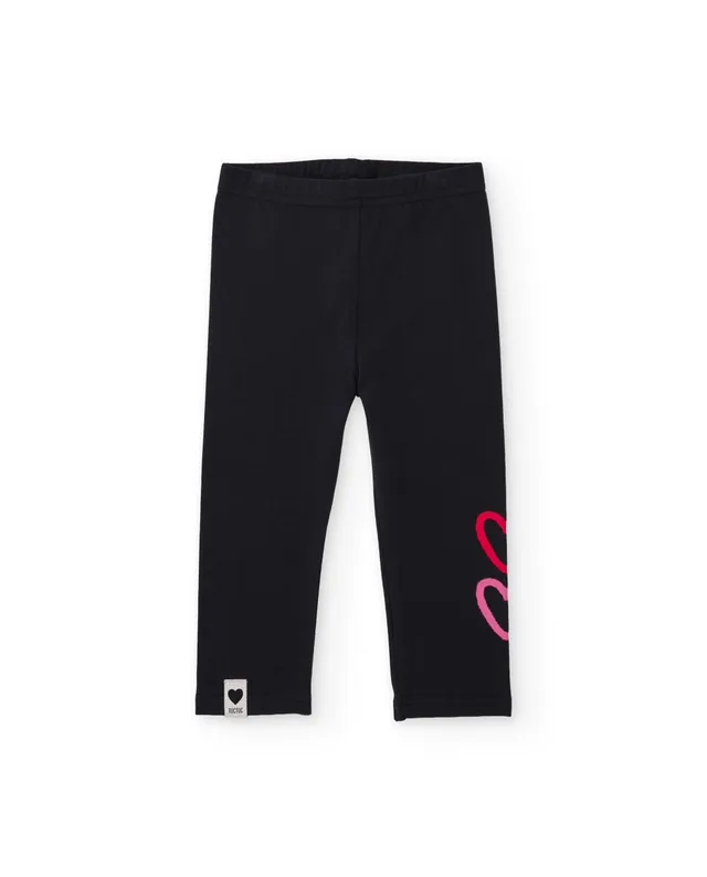 TucTuc Leggings Bambina Felpa Neri Stampa Cuore Elastici